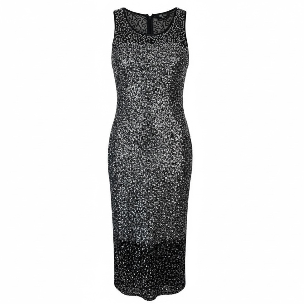 Parker Black and Silver Sequin Midi Dress